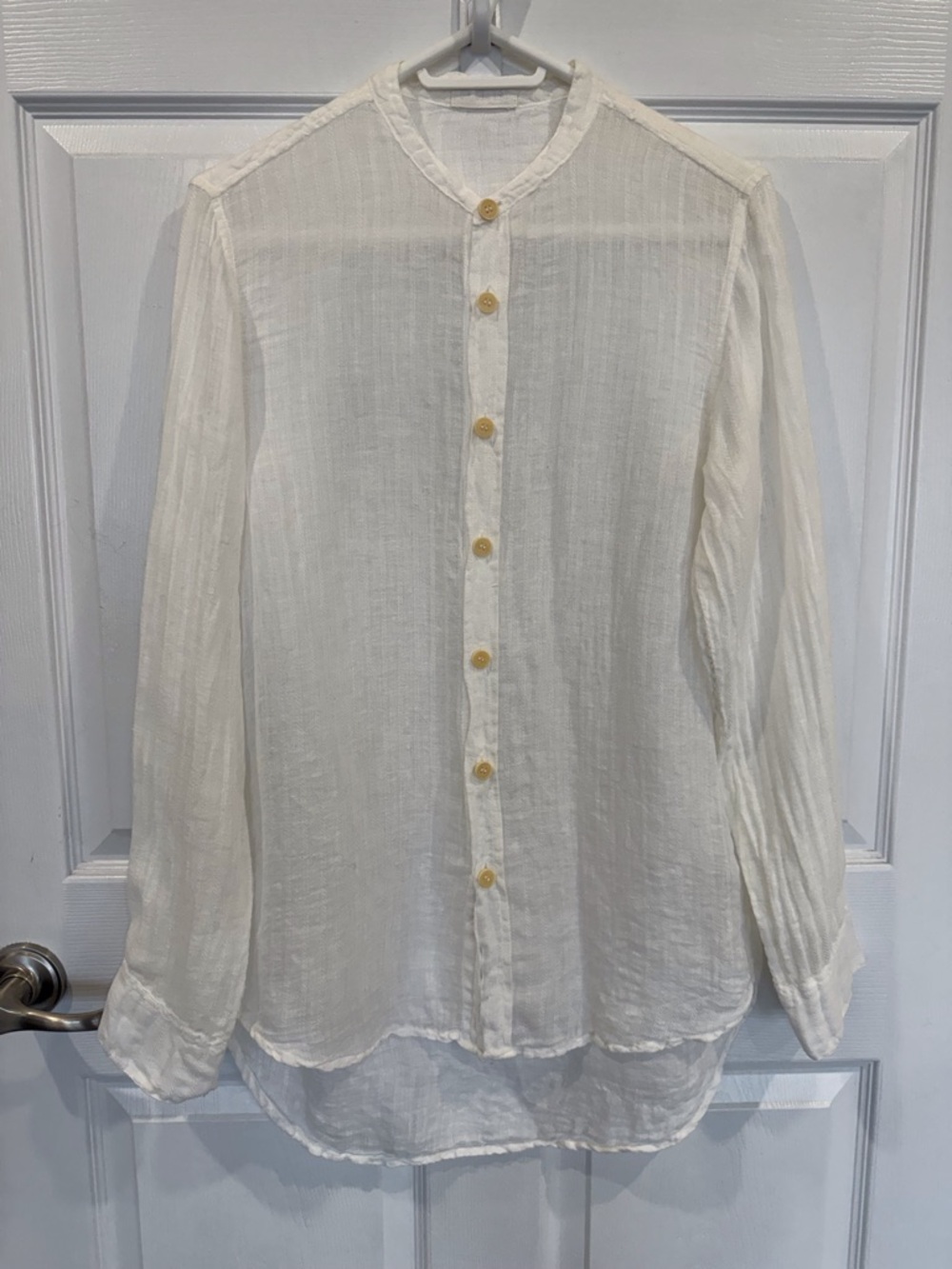 CP Shades Linen Sheer IButton Front Casual Shirt tunic length button cuffs